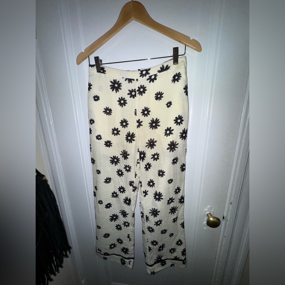 NWOT - Free People Floral Print Pants in Black and Cream